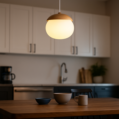 Szklana I Drewniana Lampa Wisząca | Naturalne Oświetlenie