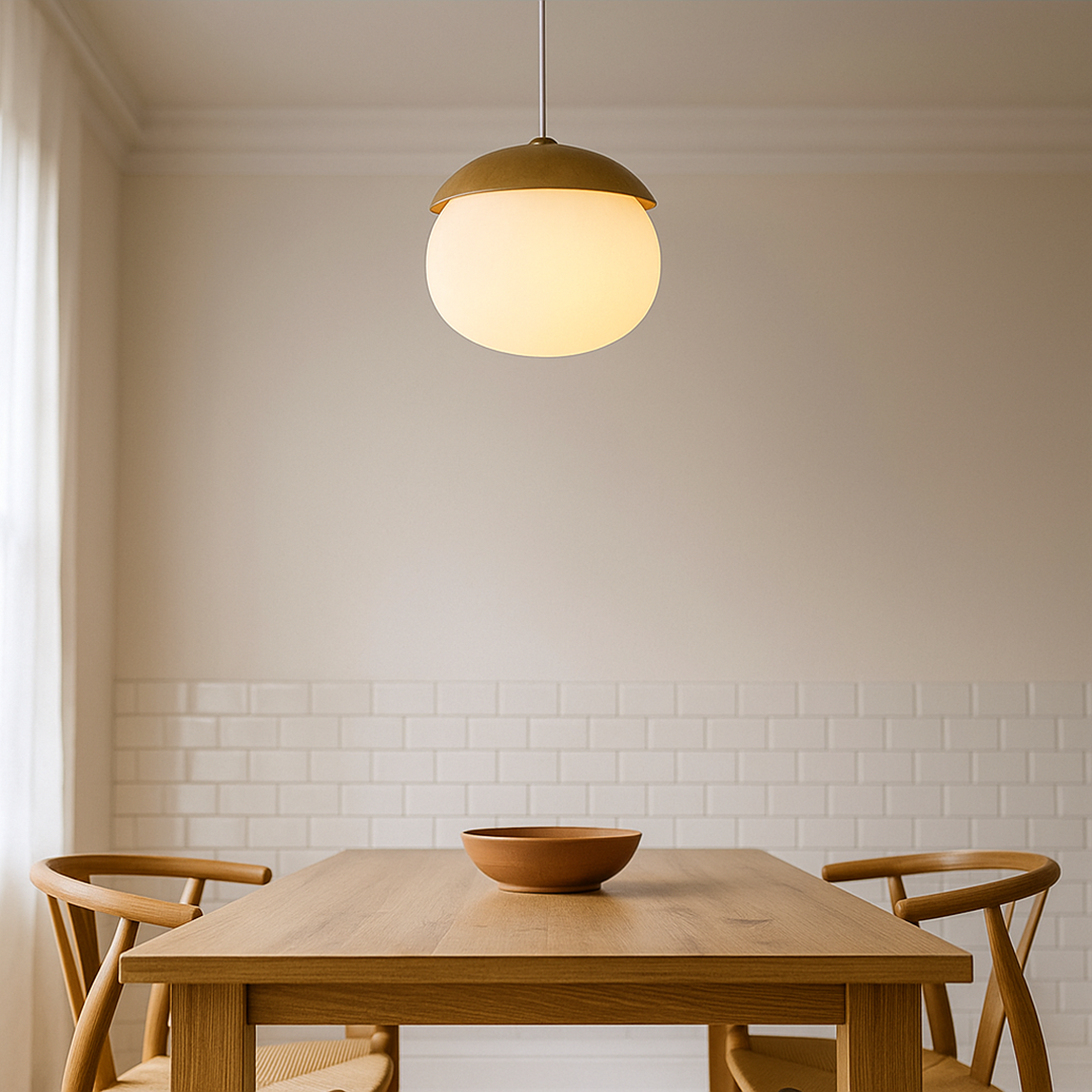 Szklana I Drewniana Lampa Wisząca | Naturalne Oświetlenie