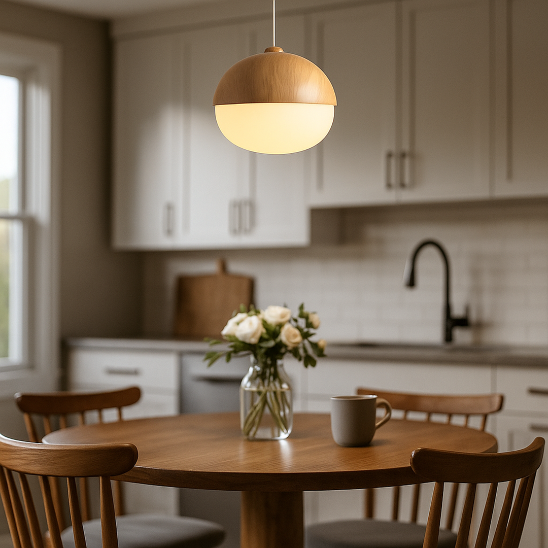Szklana I Drewniana Lampa Wisząca | Naturalne Oświetlenie