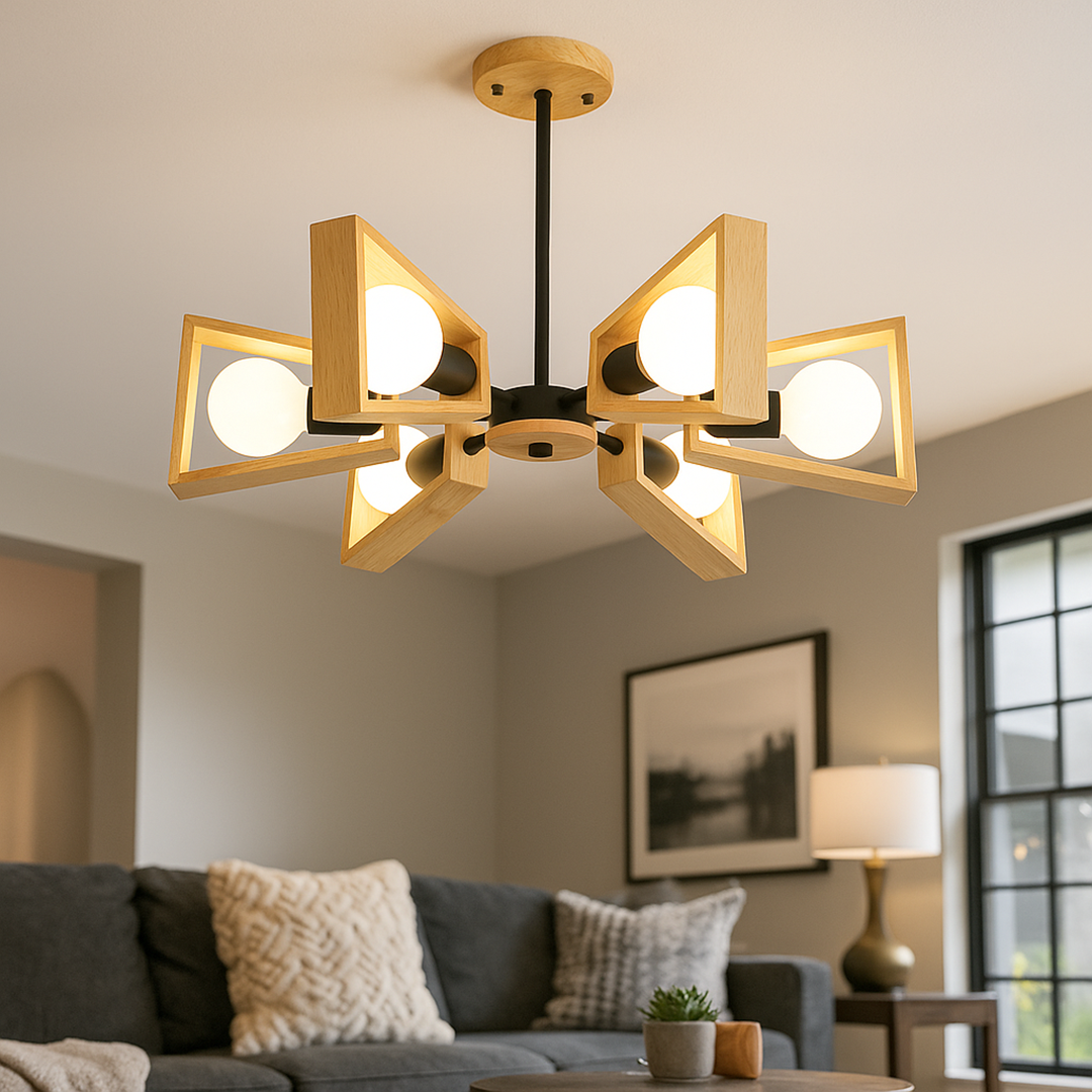 Stylowy Drewniany Żyrandol | Oświetlenie Sufitowe