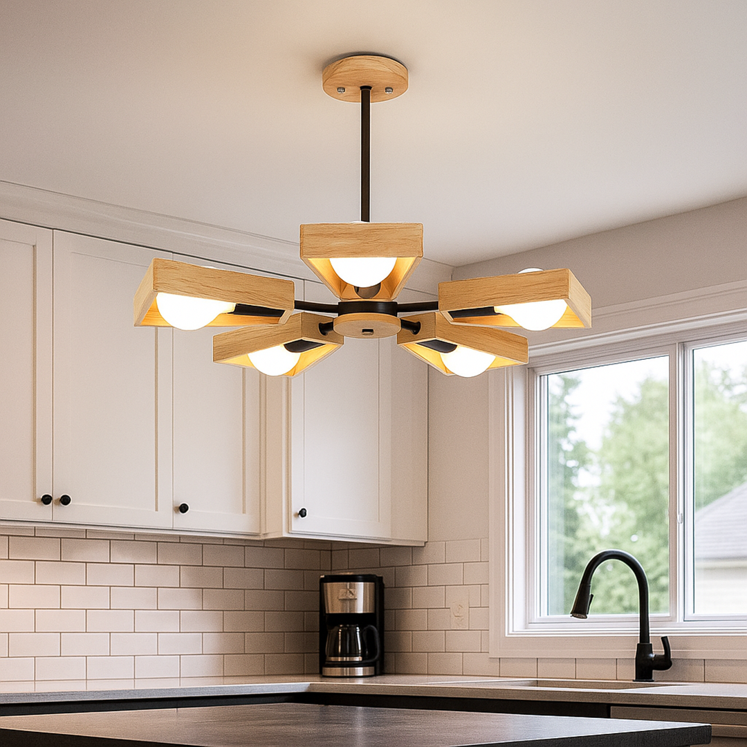 Stylowy Drewniany Żyrandol | Oświetlenie Sufitowe