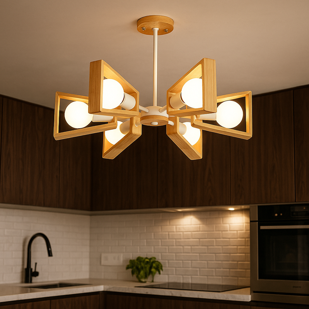 Stylowy Drewniany Żyrandol | Oświetlenie Sufitowe