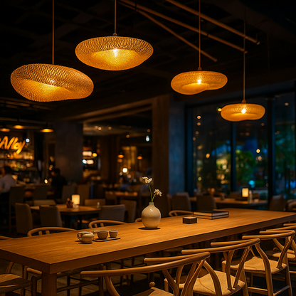 Pleciona Lampa Wisząca Z Bambusa | Oprawa Świetlna Z Bambusa