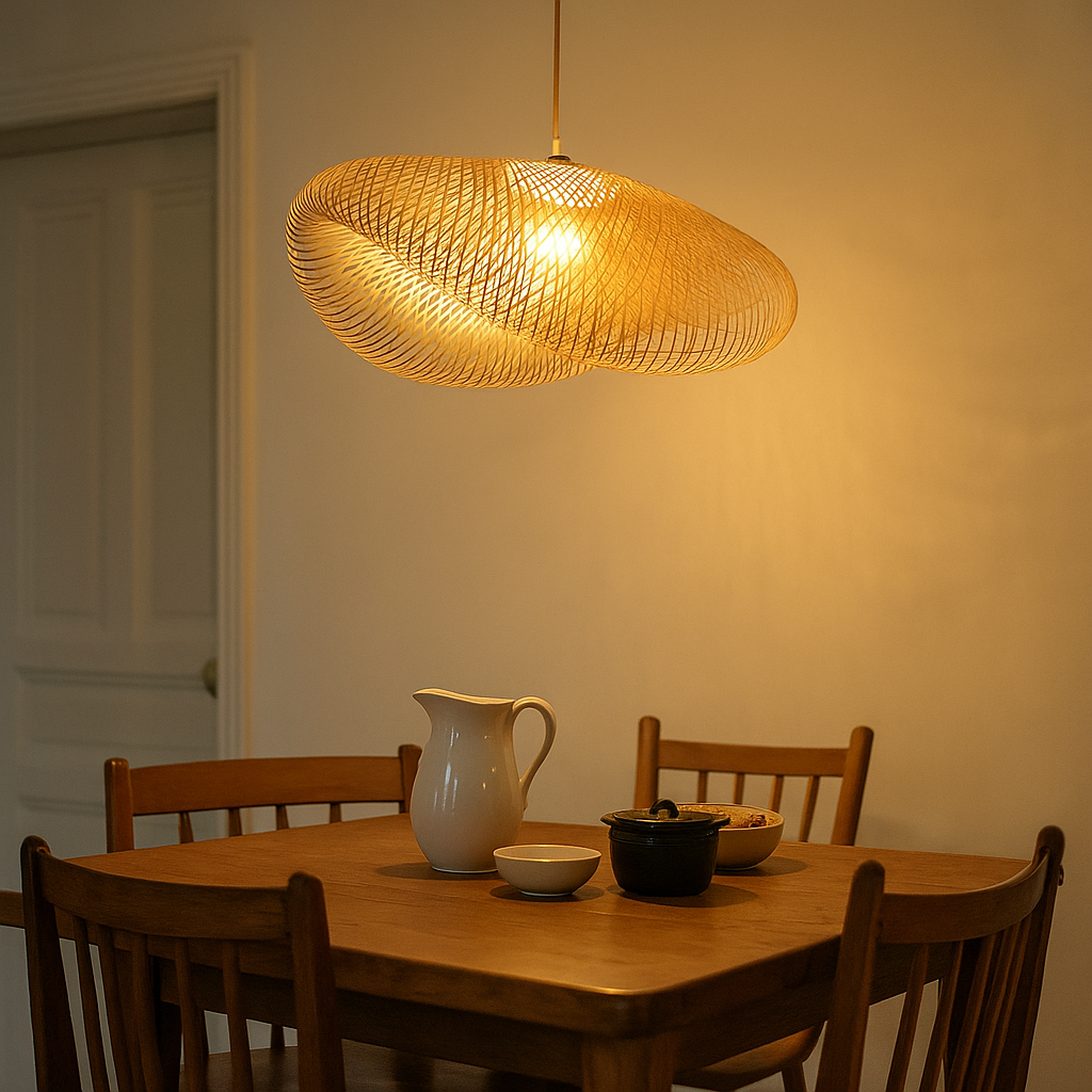 Pleciona Lampa Wisząca Z Bambusa | Oprawa Świetlna Z Bambusa
