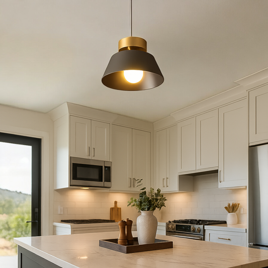 Okrągła Żelazna Lampa Sufitowa | Złoty Klosz