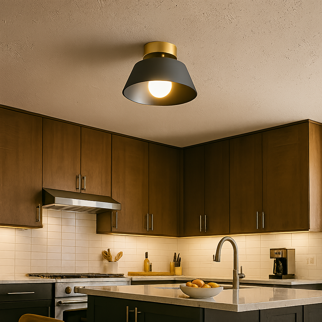 Okrągła Żelazna Lampa Sufitowa | Złoty Klosz