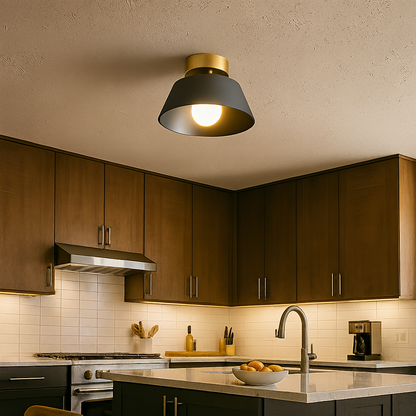 Okrągła Żelazna Lampa Sufitowa | Złoty Klosz