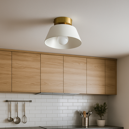 Okrągła Żelazna Lampa Sufitowa | Złoty Klosz