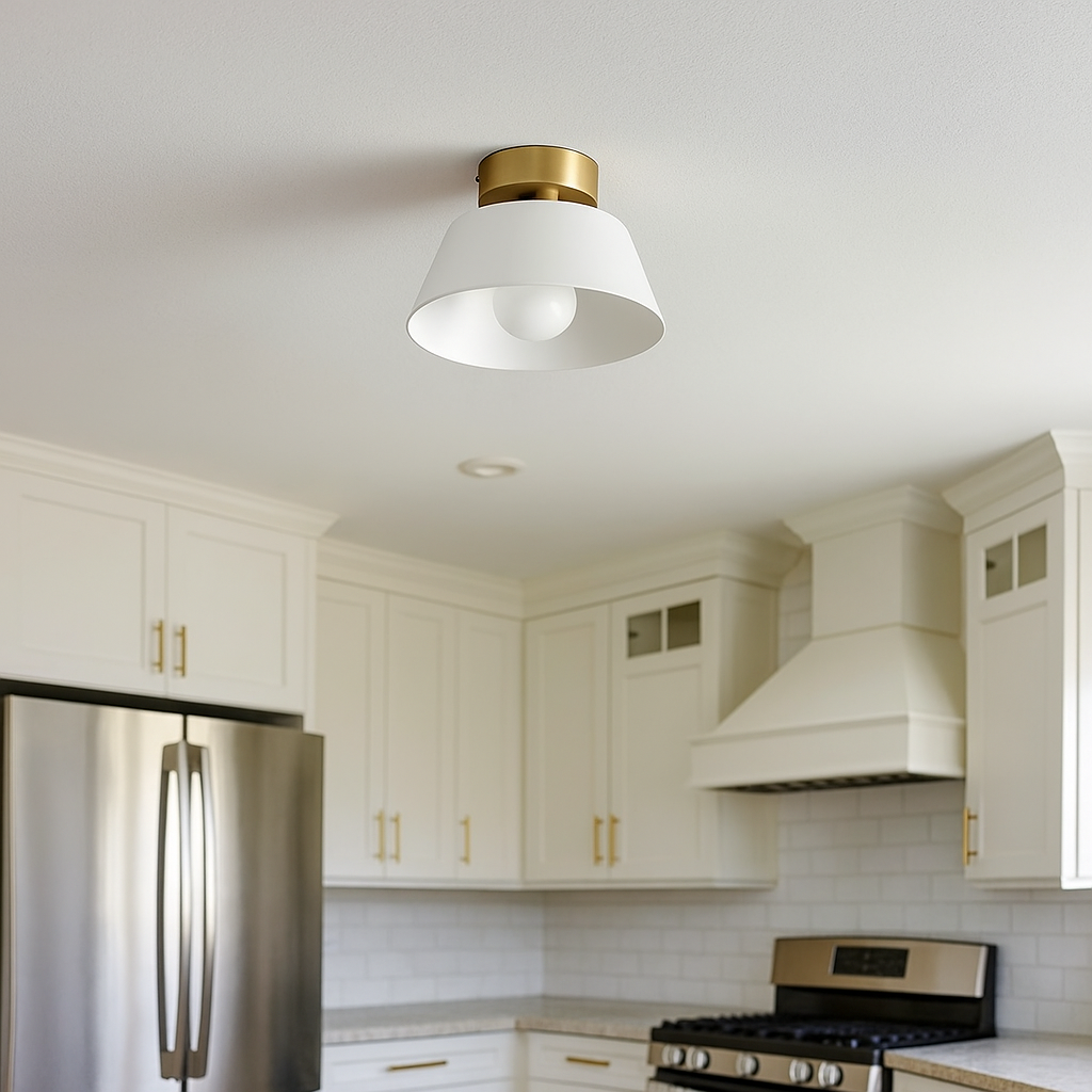 Okrągła Żelazna Lampa Sufitowa | Złoty Klosz