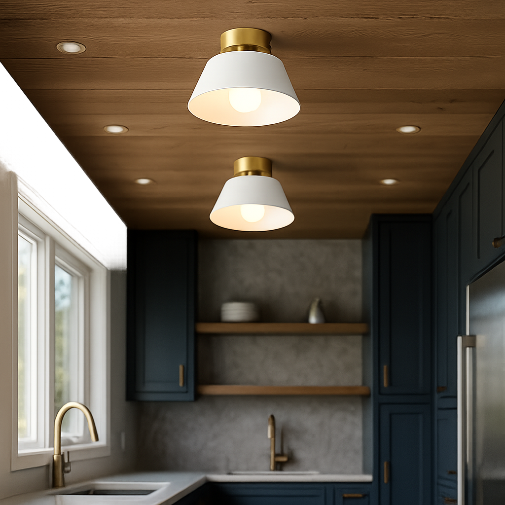 Okrągła Żelazna Lampa Sufitowa | Złoty Klosz