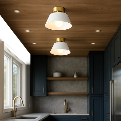 Okrągła Żelazna Lampa Sufitowa | Złoty Klosz