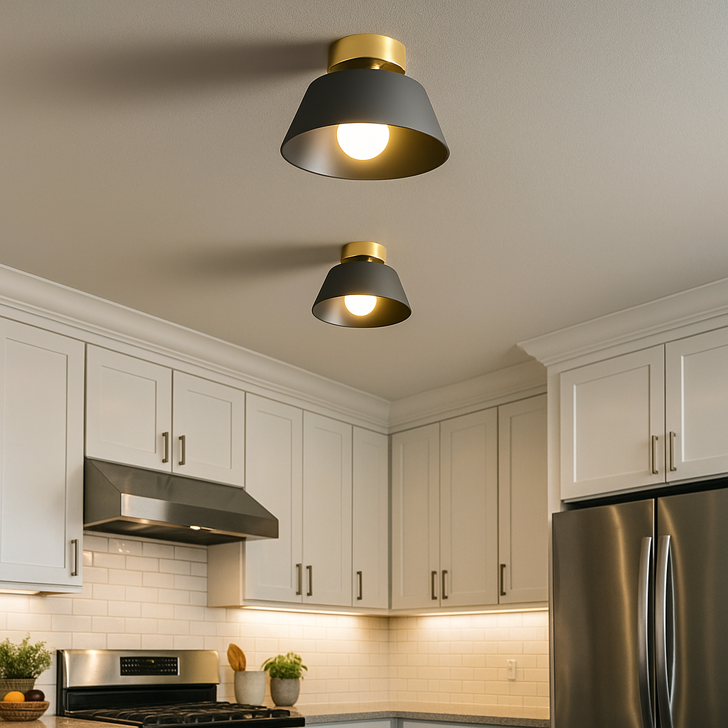 Okrągła Żelazna Lampa Sufitowa | Złoty Klosz