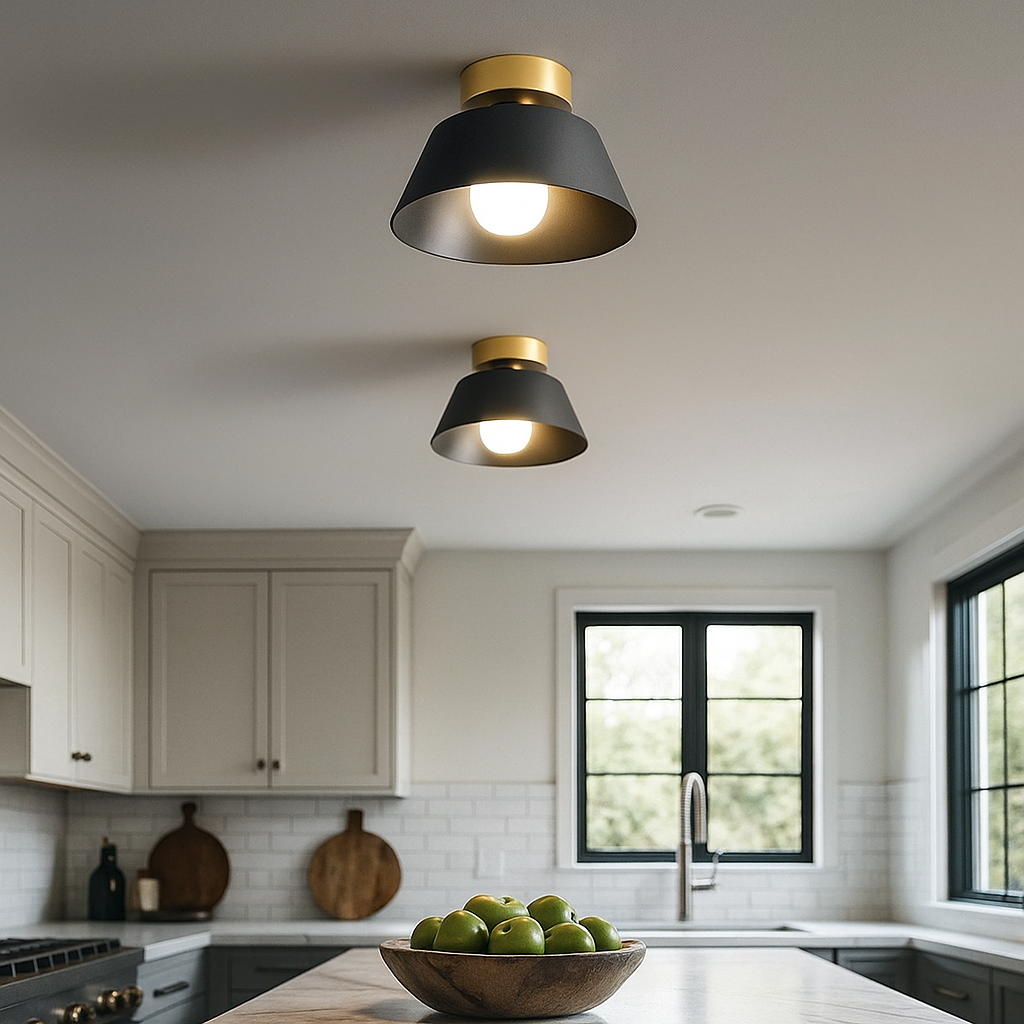 Okrągła Żelazna Lampa Sufitowa | Złoty Klosz