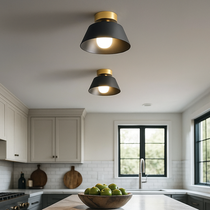 Okrągła Żelazna Lampa Sufitowa | Złoty Klosz