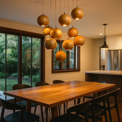 Nowoczesna Drewniana Kulista Lampa Wisząca | Do Salonu