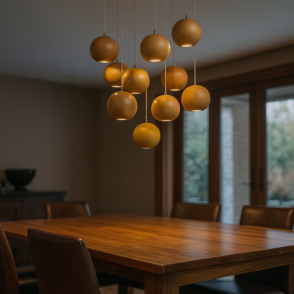 Nowoczesna Drewniana Kulista Lampa Wisząca | Do Salonu