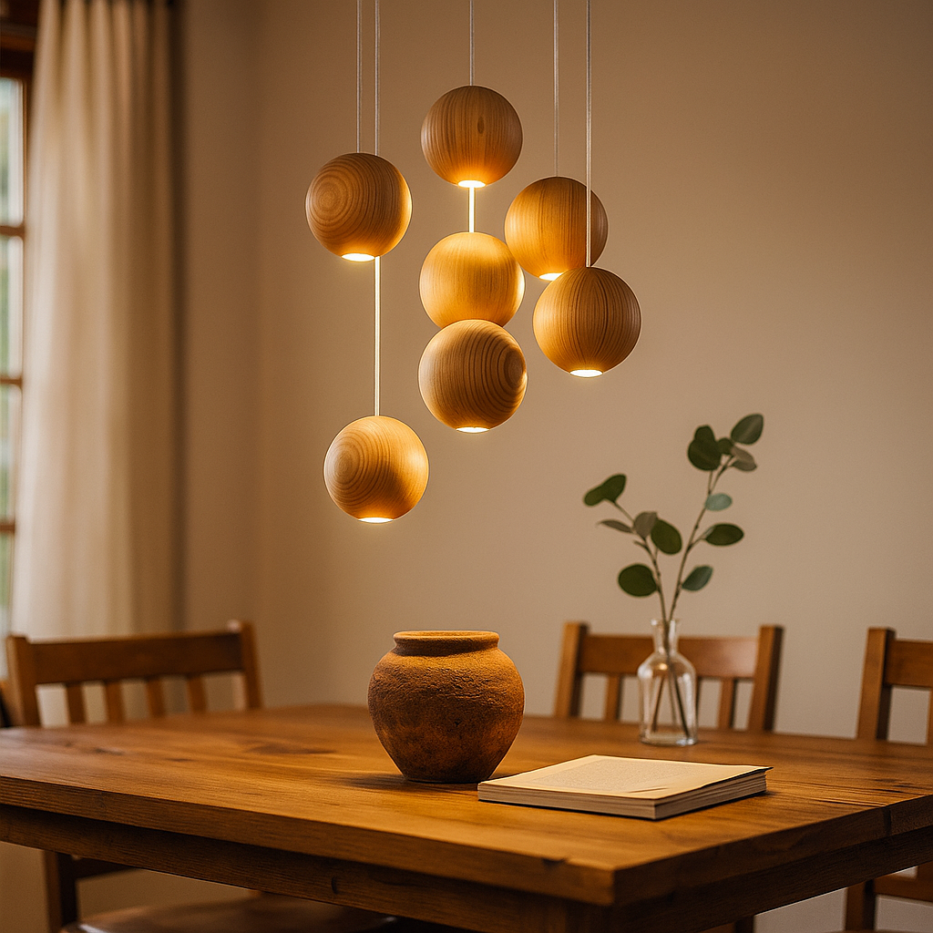 Nowoczesna Drewniana Kulista Lampa Wisząca | Do Salonu