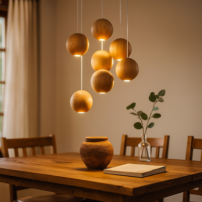 Nowoczesna Drewniana Kulista Lampa Wisząca | Do Salonu
