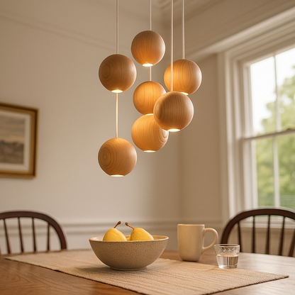 Nowoczesna Drewniana Kulista Lampa Wisząca | Do Salonu