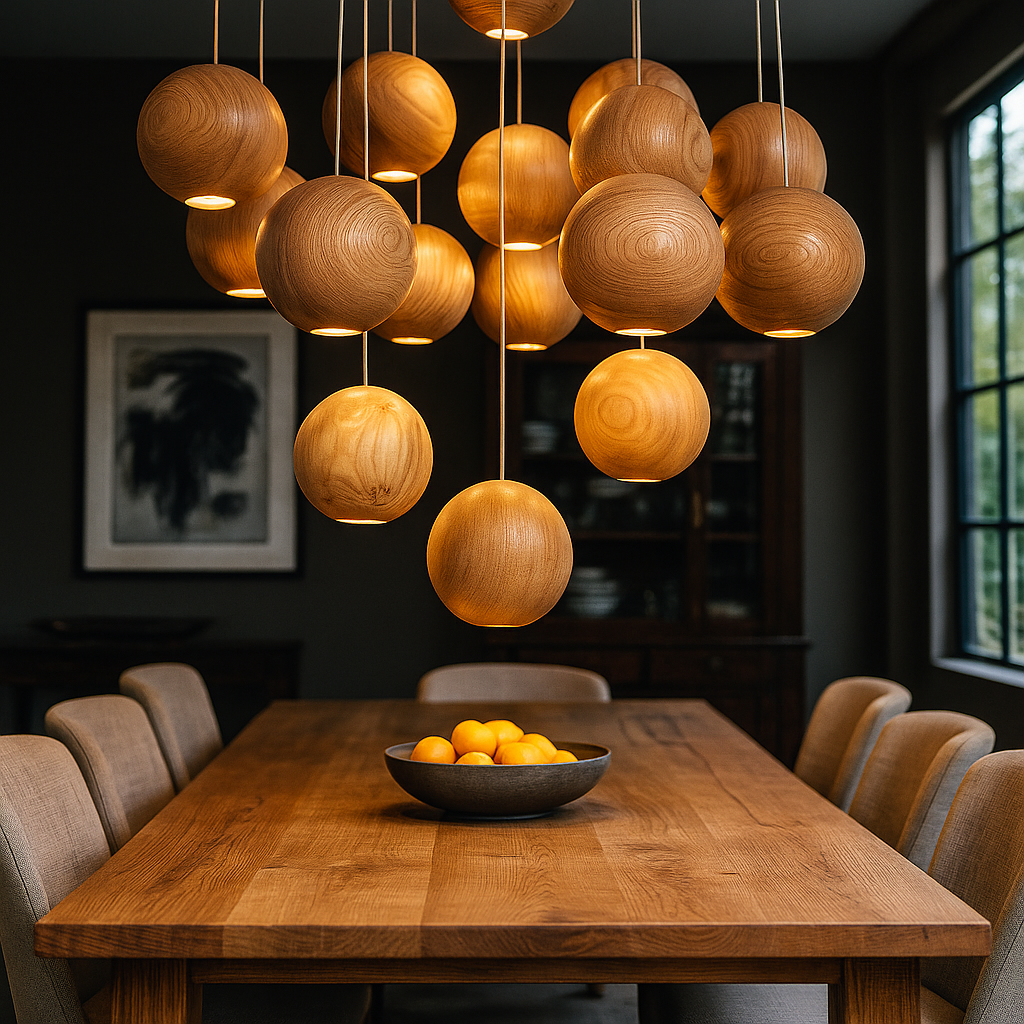Nowoczesna Drewniana Kulista Lampa Wisząca | Do Salonu
