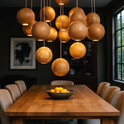 Nowoczesna Drewniana Kulista Lampa Wisząca | Do Salonu