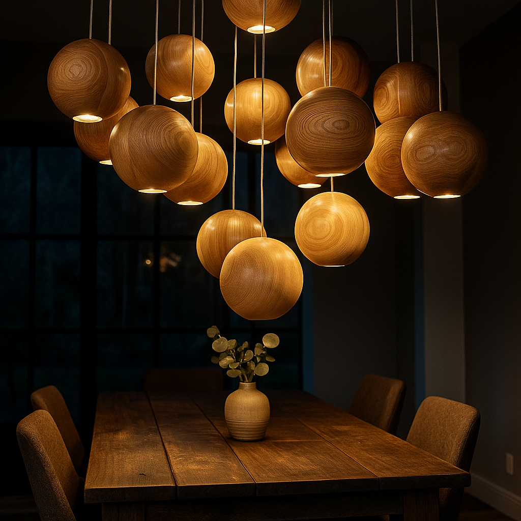 Nowoczesna Drewniana Kulista Lampa Wisząca | Do Salonu