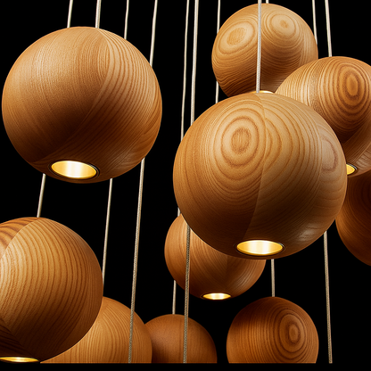 Nowoczesna Drewniana Kulista Lampa Wisząca | Do Salonu