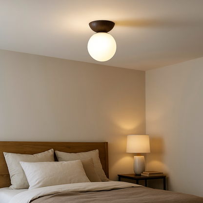 Szklana Kula Lampa Sufitowa Z Drewnem I Żelazem | Skandynawska