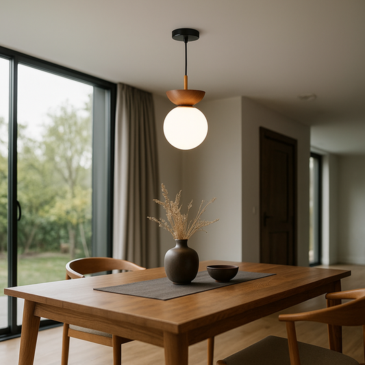 Szklana Kula Lampa Sufitowa Z Drewnem I Żelazem | Skandynawska