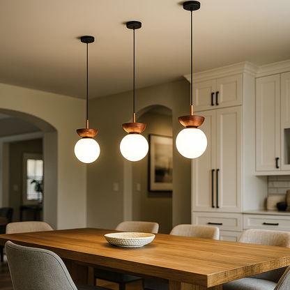 Szklana Kula Lampa Sufitowa Z Drewnem I Żelazem | Skandynawska