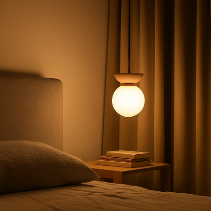 Szklana Kula Lampa Sufitowa Z Drewnem I Żelazem | Skandynawska