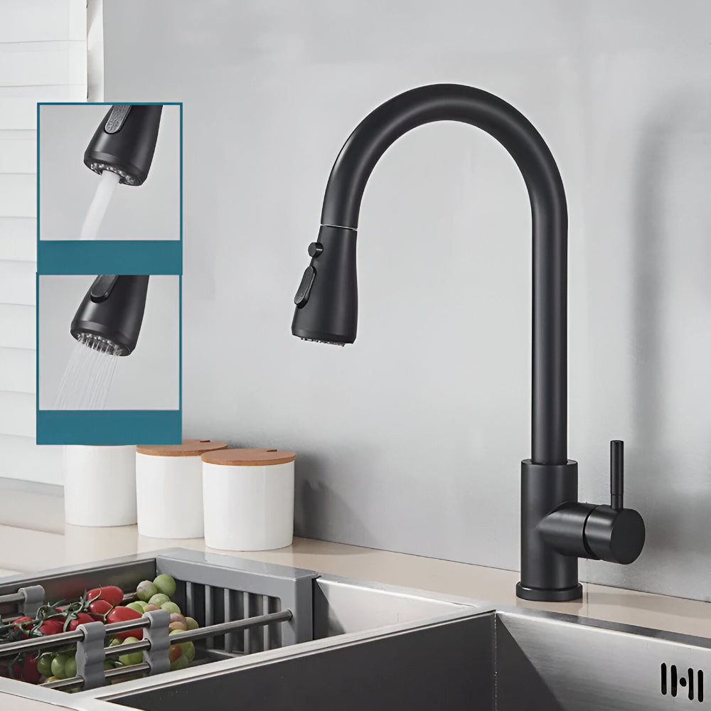 Kitchen Faucet Pull-Out Steel Single-Handle Black