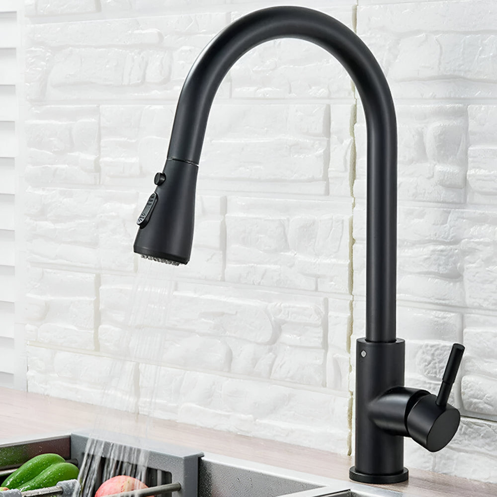 Kitchen Faucet Pull-Out Steel Single-Handle Black