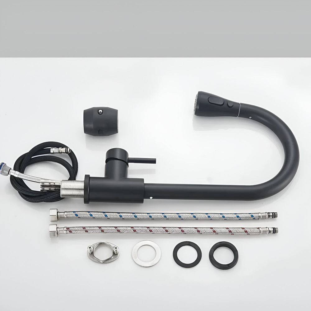 Kitchen Faucet Pull-Out Steel Single-Handle Black