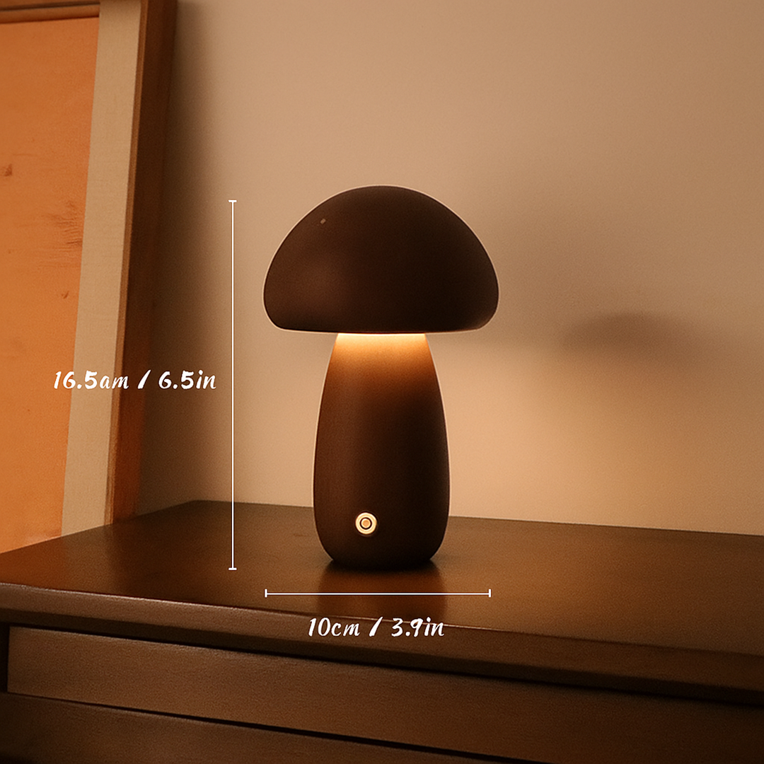 Bezprzewodowa Drewniana Lampa Stołowa | Kształt Grzyba