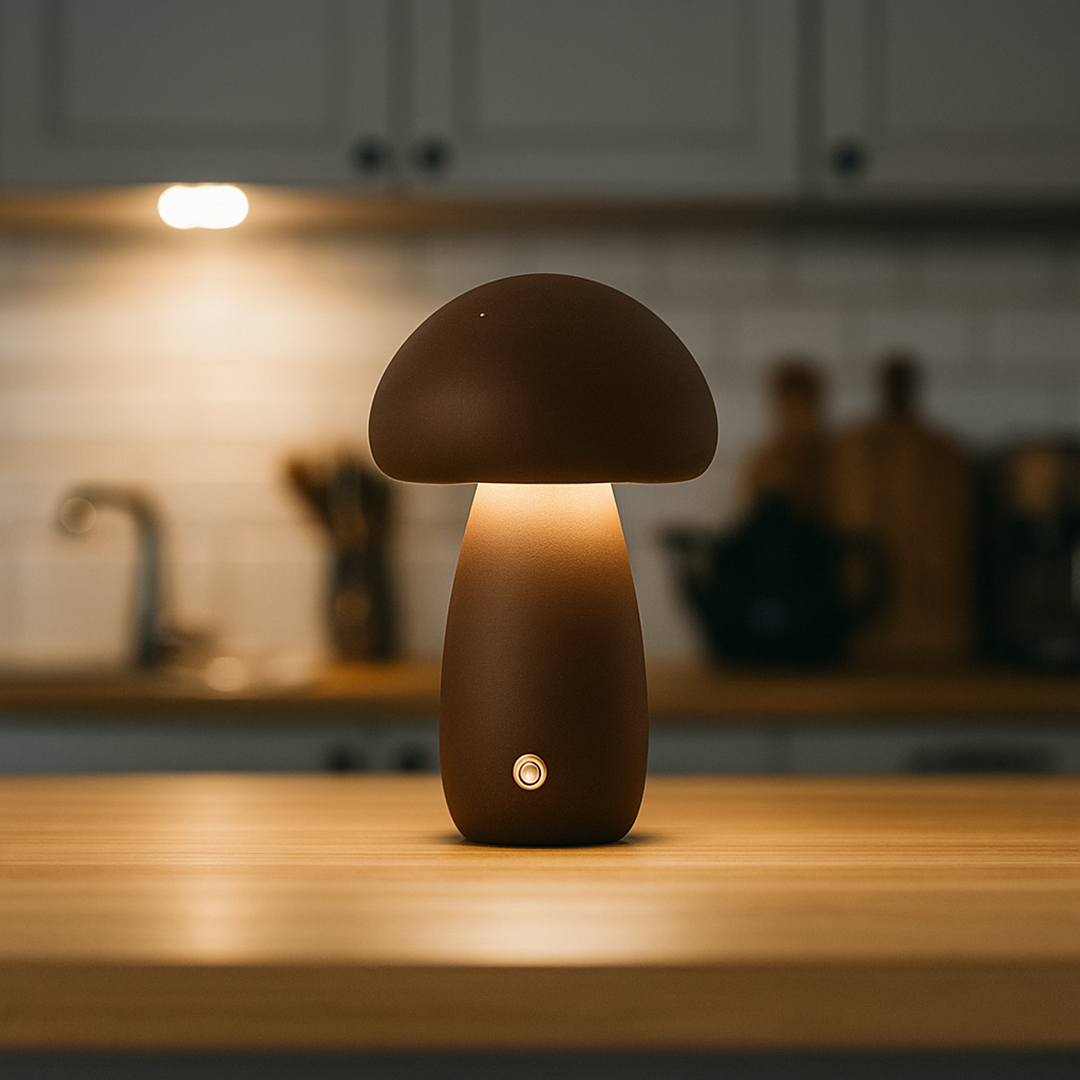 Bezprzewodowa Drewniana Lampa Stołowa | Kształt Grzyba