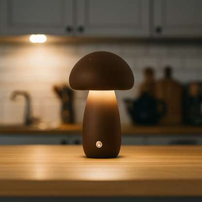 Bezprzewodowa Drewniana Lampa Stołowa | Kształt Grzyba