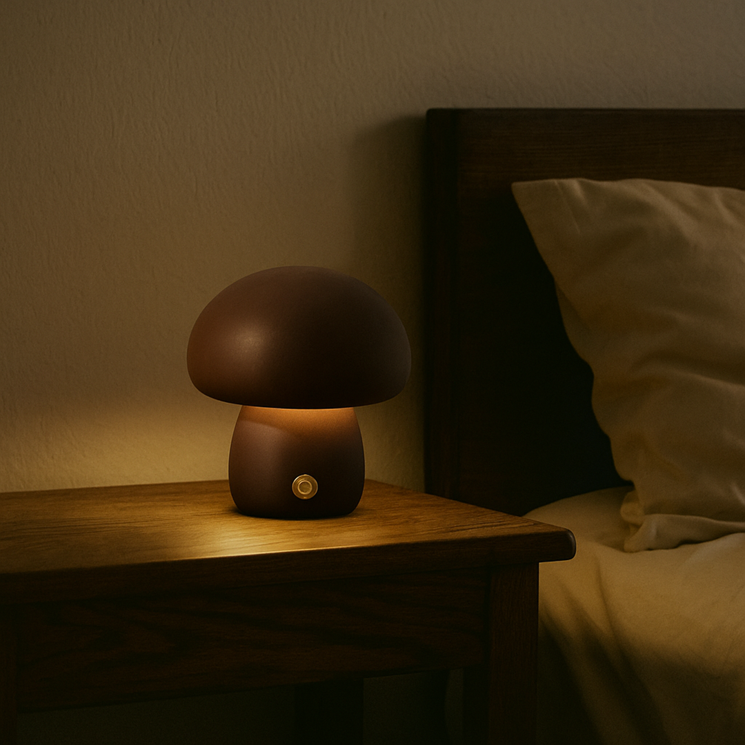 Bezprzewodowa Drewniana Lampa Stołowa | Kształt Grzyba