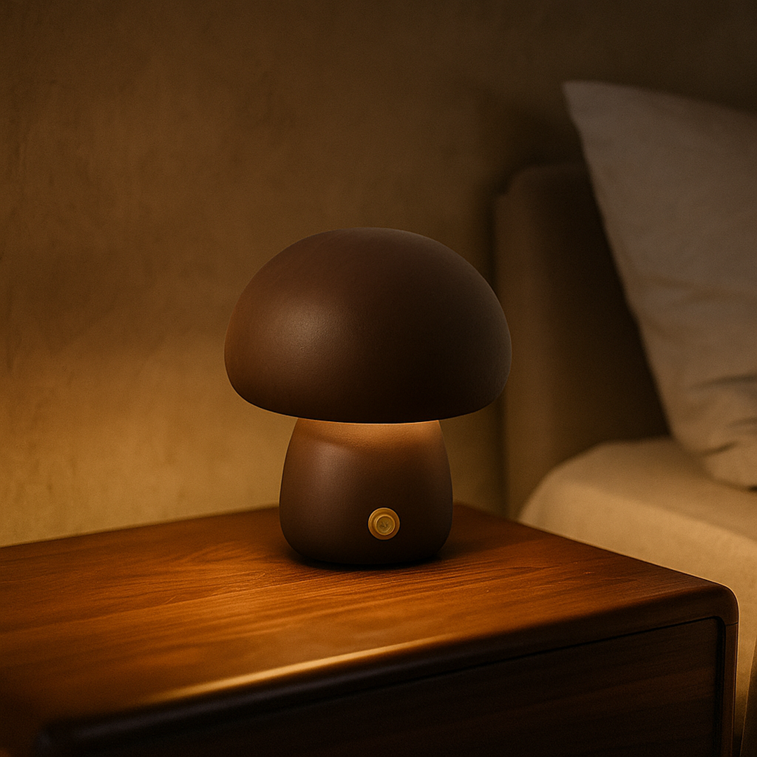 Bezprzewodowa Drewniana Lampa Stołowa | Kształt Grzyba