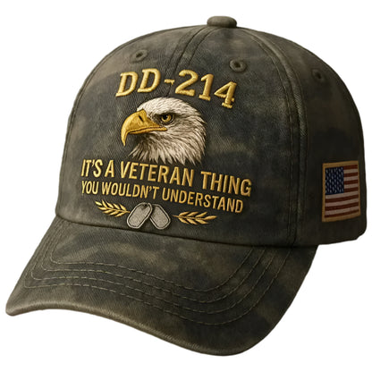 Vintage Baseball Cap Embroidery Eagle Veteran Motif