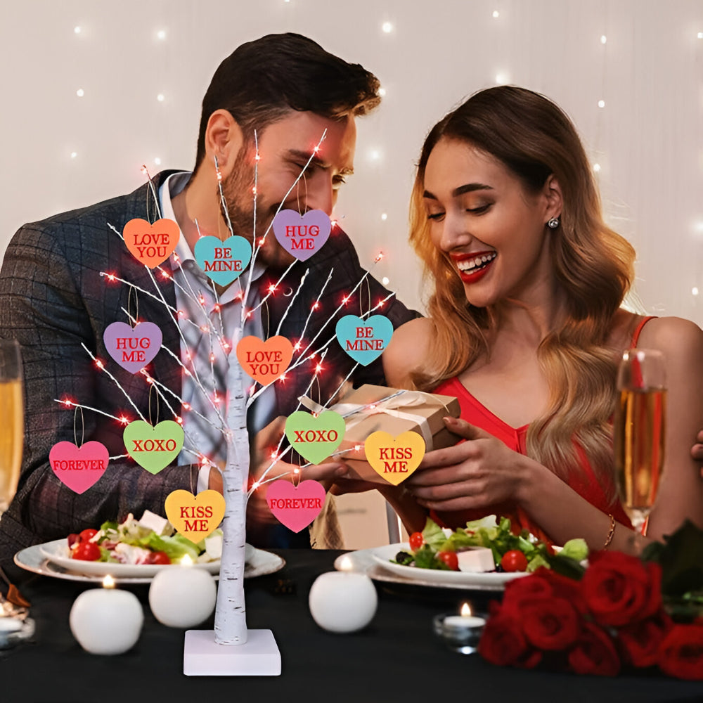 Valentine's Day Decoration Lighted Tree Table Hearts