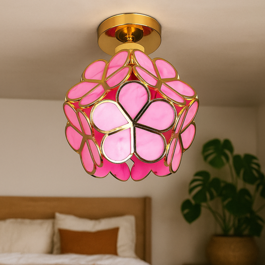 Dekoracyjna Kwiatowa Szklana Lampa Sufitowa | Styl Vintage