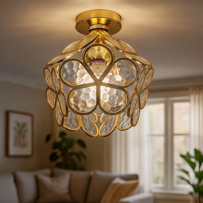 Dekoracyjna Kwiatowa Szklana Lampa Sufitowa | Styl Vintage