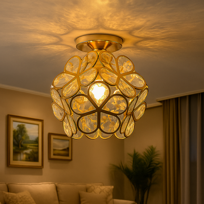 Dekoracyjna Kwiatowa Szklana Lampa Sufitowa | Styl Vintage