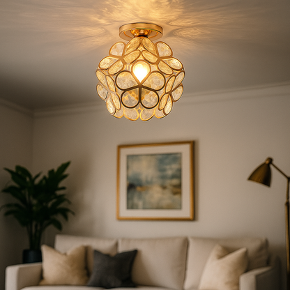 Dekoracyjna Kwiatowa Szklana Lampa Sufitowa | Styl Vintage