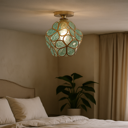 Dekoracyjna Kwiatowa Szklana Lampa Sufitowa | Styl Vintage