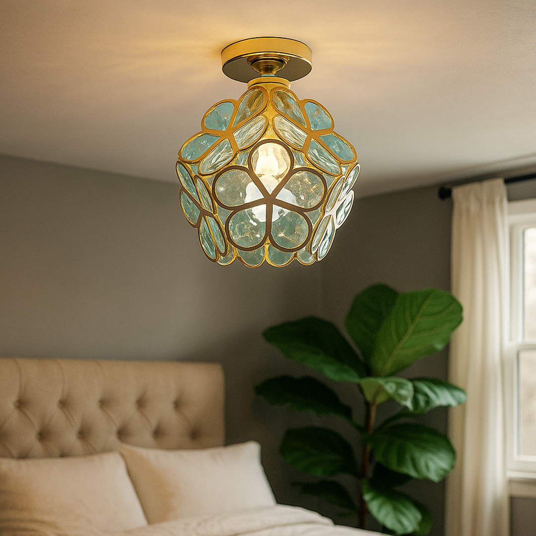 Dekoracyjna Kwiatowa Szklana Lampa Sufitowa | Styl Vintage