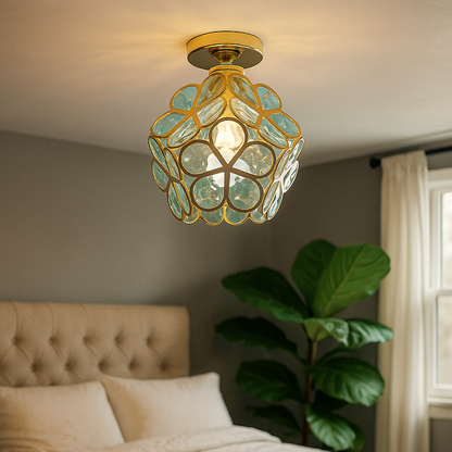 Dekoracyjna Kwiatowa Szklana Lampa Sufitowa | Styl Vintage