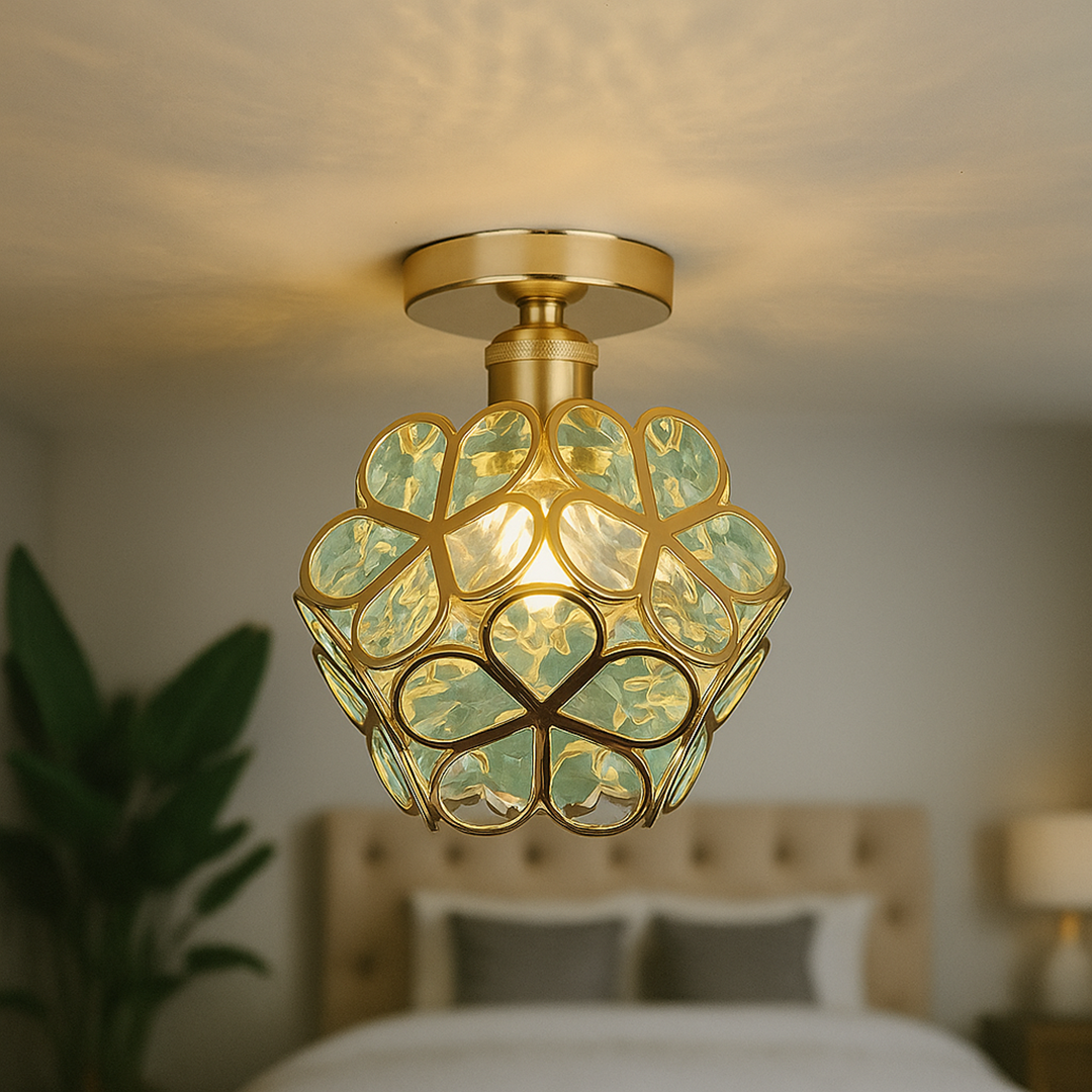 Dekoracyjna Kwiatowa Szklana Lampa Sufitowa | Styl Vintage