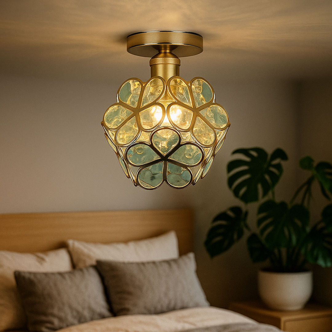 Dekoracyjna Kwiatowa Szklana Lampa Sufitowa | Styl Vintage